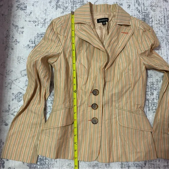 VTG 90s/Y2K bebe Beige & Orange Striped Button-Up Blazer Size 0 - Picture 8 of 12